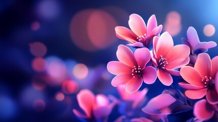 Canvas Print - A close-up shot of pink blossoms with soft petals against a blurred blue background, symbolizing beauty, new beginnings, spring, and growth.