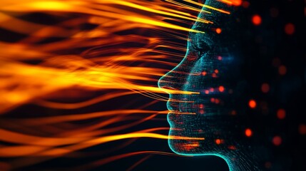 Poster - A digital art piece depicting a profile of a person with glowing lines emanating from their head. The lines symbolize energy, connection, and the flow of information, representing the power of the hum