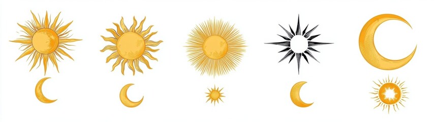 Sunbeams in summer, sunbeam modern graphics, sunshine icons. Natural sunshine png image.