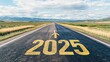© Bart - The number '2025' is written on the asphalt road in yellow, with an arrow pointing forward to symbolize hope and the future for the new year.