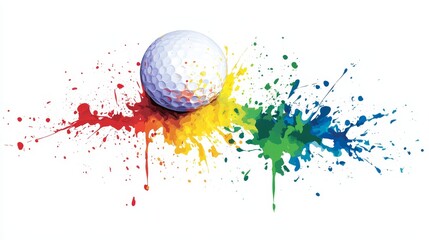 Sticker - A golf ball resting on a vibrant splash of color, symbolizing the excitement of the game, the impact of a well-hit shot, and the diversity of players and experiences in golf.