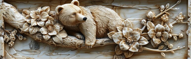 Wall Mural - Carved Bear on a Branch