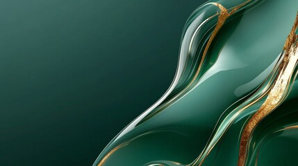 Sticker - A stunning abstract background featuring a flowing emerald green marble with delicate gold streaks, creating a luxurious and elegant design. It symbolizes sophistication, wealth, and natural beauty.