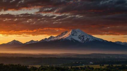 Sunset over mountains.