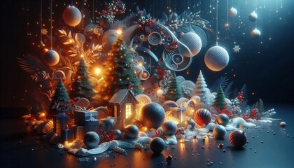 Wall Mural - Christmas trees, gifts, and ornaments creating a magical scene