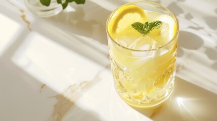 Wall Mural - Refreshing Lemonade with Ice and Lemon Slice