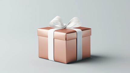 Wall Mural - Elegant Metallic Rose Gold Gift Box with White Ribbon - Perfect for Celebrations and Special Occasions