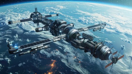 Poster - Space Station Orbiting Earth