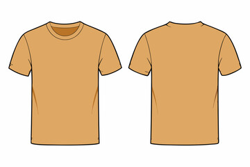 A tan-colored t-shirt, front and back view, white background, mockup template. Tan men's classic t-shirt