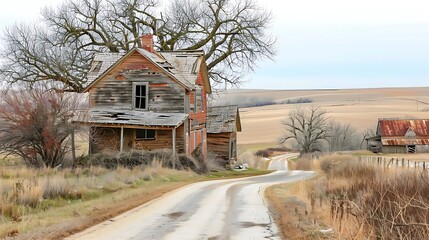 Wall Mural - Charming Rustic Farmhouse: Embrace Tranquility and Simplicity in a Picturesque Rural Setting with Cozy Accommodations and Traditional Charm