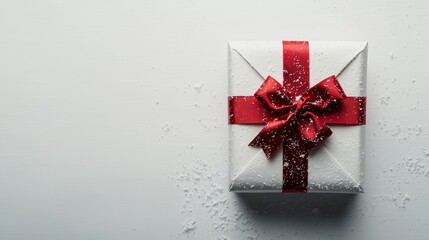 Sticker - Festive Gift Box with Red Ribbon on White Background - Perfect for Holiday Celebrations