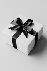 Wall Mural - Elegant Glossy White Gift Box with Black Satin Ribbon for Celebrations and Special Occasions