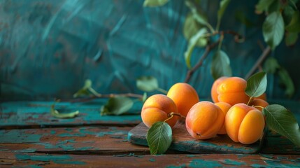 A wooden table with a bunch of peaches and a peach with a hole in it