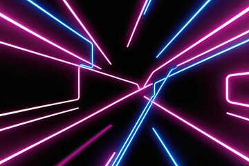 Sticker - Futuristic 3D Render of Abstract Neon Pink and Blue Lines on Black Background for Wallpaper