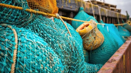 Sticker - Fishing nets stacked in a port