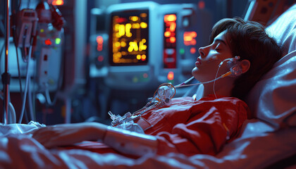 A serene hospital scene featuring patient resting peacefully in medical bed