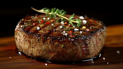 Close-up of a perfectly cooked steak and roasted vegetables.