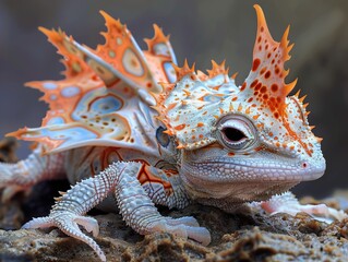 Frilled Lizard Close Up: Colorful Reptile in Nature