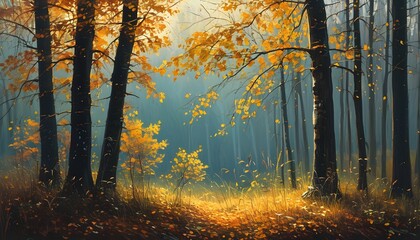 Wall Mural - vibrant autumn foliage creating a picturesque forest landscape with colorful leaves and serene pathways