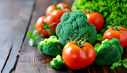 Wall Mural - Vibrant Display of Fresh Tomatoes and Broccoli in a Rustic Setting