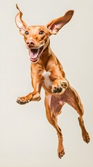 Wall Mural - A playful Azawakh dog in mid-run, with its ears flapping, set against a minimalistic light solid color background