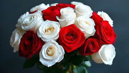 Wall Mural - Elegant White and Red Roses Bouquet Set Against a Mysterious Dark Background