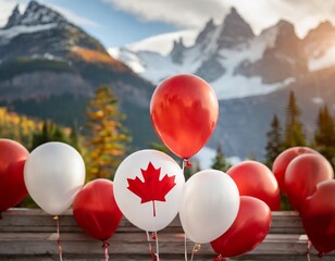 Wall Mural - Isolated Canada Day decoration with depth of field capturing red and white balloons