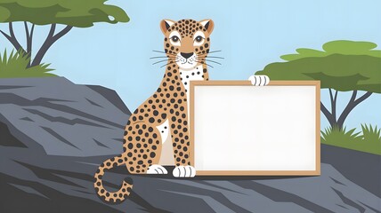 Poster - Leopard Holding with Blank Whiteboard