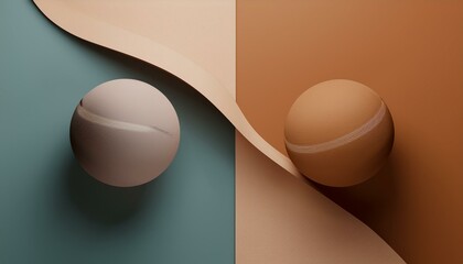 Two balls and curved paper edge (3D rendering)