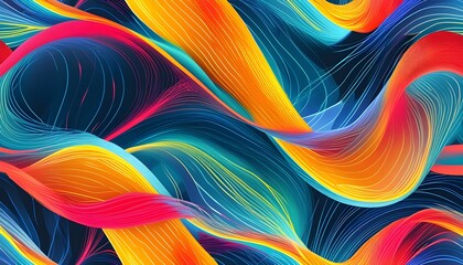 Wall Mural - Vibrant seamless pattern of abstract sound waves with dynamic lines and curves, embodying the rhythm and energy of music and sound.