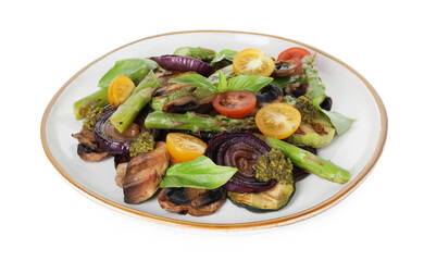 Wall Mural - Delicious salad with grilled vegetables isolated on white