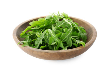 Canvas Print - Fresh arugula leaves in bowl isolated on white