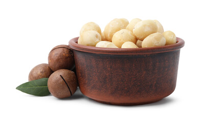 Canvas Print - Macadamia nuts in bowl isolated on white