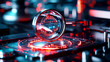 © N0X - Magnifying glass focused on a tiny defect in a manufactured part, defect detection, precision in quality control