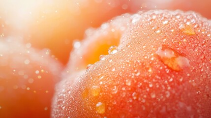 Wall Mural -  A macrod shot of an apple with dewdrops atop, backdrop softly blurred