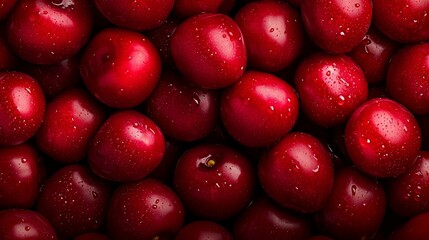  A red apple heap with water beads atop and below the fruit