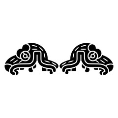 Wall Mural - Symmetrical ethnic design with two heads of fantastic animal with open jaw. Ethnic design of Aztec Indians from Mexican codex. Black and white silhouette.