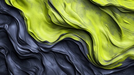 Wall Mural -  A tight shot of a green-black wave pattern against a backdrop of black and white, featuring a light green hub