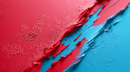 Wall Mural -  A tight shot of a red and blue layered backdrop, adorned with water droplets at its base