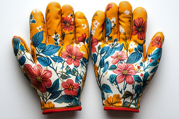 A pair of gloves with flowers on them.

