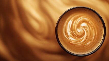 Wall Mural -  A tight shot of a coffee cup, displaying a swirl design at its center