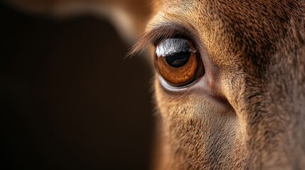 Poster -  A tight shot of an animal's eye, speckled with brown and white spots, against a black backdrop