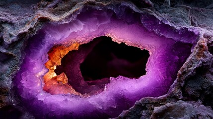 Wall Mural -  A tight shot of a purple rock featuring a hollow center and a central black void