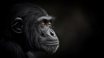 Poster -  Close-up of a monkey's intense face against black backdrop