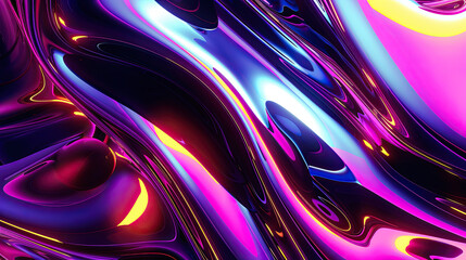 Wall Mural - 3d crystal glass liquid wave with refraction and holographic effect isolated on dark background. Render transparent glass ribbon, fluid splash with rainbow gradient flying in motion. 3d vector figure