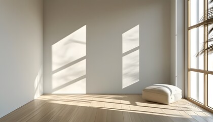 Wall Mural - Geometric Shadows and Sunlight in a Minimalist Room for Sleek Product Mockup