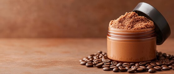  A jar of coffee beans atop a mound, nearby, a jar holding coffee powder