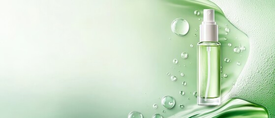 Wall Mural - close-up view with drops and a green wave background..Or,..Close-up of water bottle with droplets, backdrop of