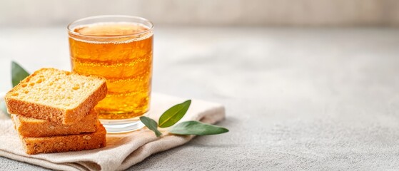 Wall Mural -  A few slices of bread atop a napkin, adjacent to a glass of beer on the table