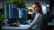 © Edifi 4 - Woman Programmer Working on Code in a Dark Office